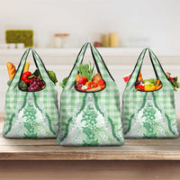 Aloha Hawaii Palaka Grocery Bag Green Plumeria Lei - Polynesian Pride