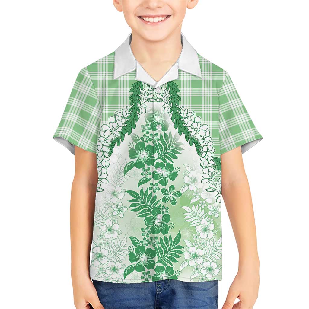 Aloha Hawaii Palaka Kid Hawaiian Shirt Green Plumeria Lei LT05 Kid Green - Polynesian Pride