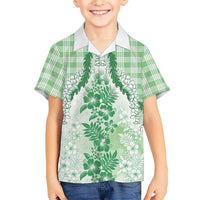 Aloha Hawaii Palaka Kid Hawaiian Shirt Green Plumeria Lei LT05 Kid Green - Polynesian Pride