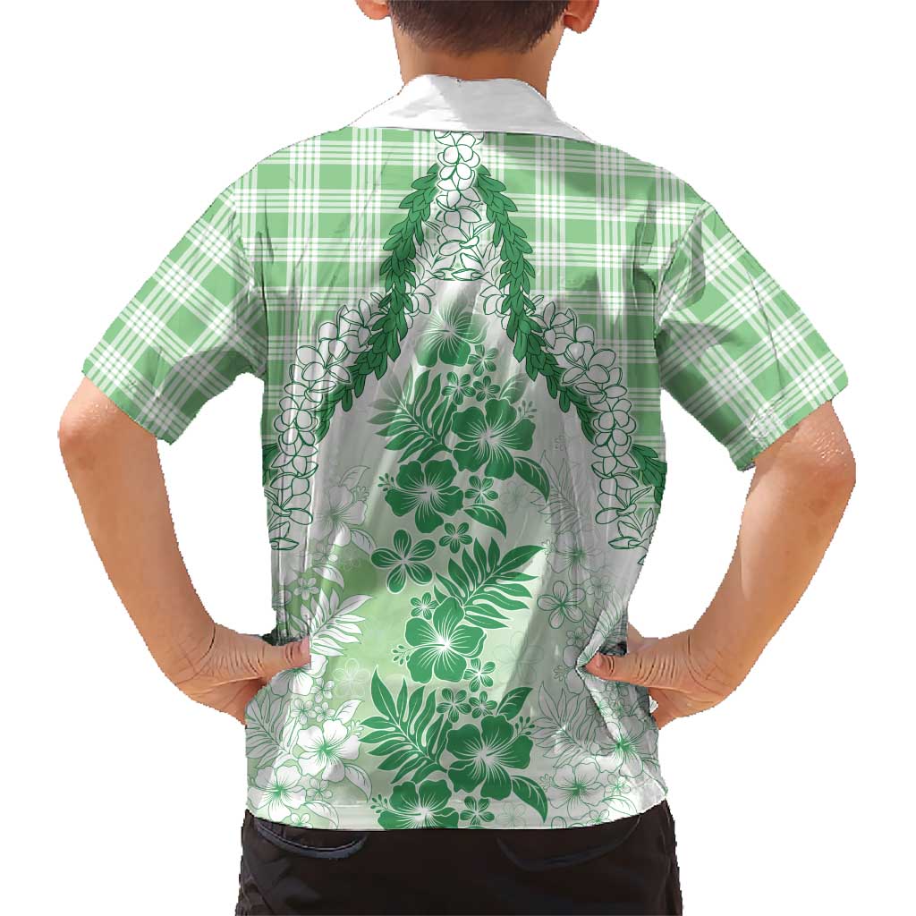 Aloha Hawaii Palaka Kid Hawaiian Shirt Green Plumeria Lei LT05 - Polynesian Pride