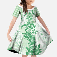 Aloha Hawaii Palaka Kid Short Sleeve Dress Green Plumeria Lei LT05 KID Green - Polynesian Pride