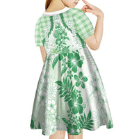 Aloha Hawaii Palaka Kid Short Sleeve Dress Green Plumeria Lei LT05 - Polynesian Pride