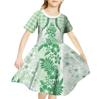 Aloha Hawaii Palaka Kid Short Sleeve Dress Green Plumeria Lei LT05 - Polynesian Pride