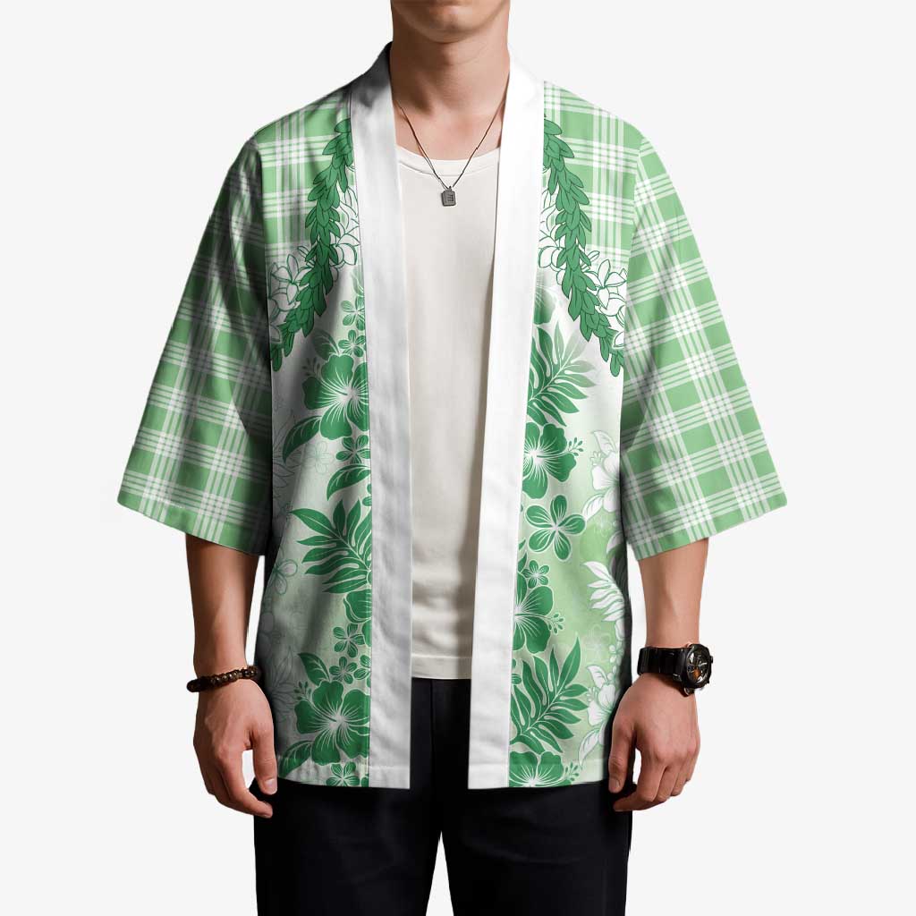 Aloha Hawaii Palaka Kimono Green Plumeria Lei LT05 - Polynesian Pride