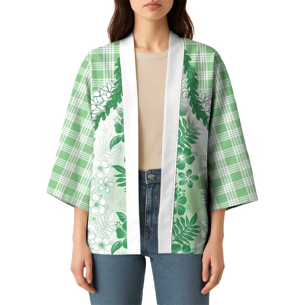 Aloha Hawaii Palaka Kimono Green Plumeria Lei LT05 - Polynesian Pride