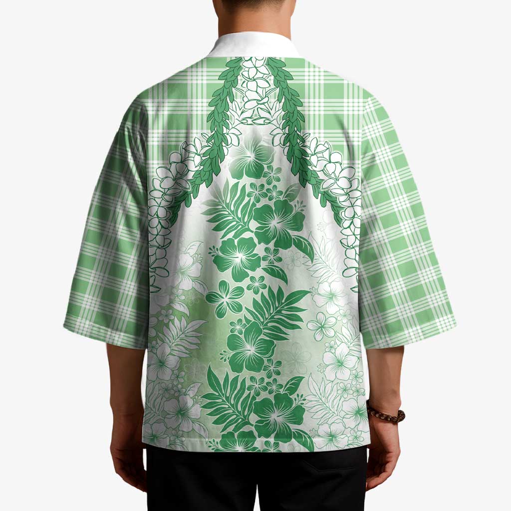 Aloha Hawaii Palaka Kimono Green Plumeria Lei LT05 - Polynesian Pride