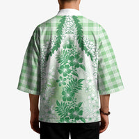 Aloha Hawaii Palaka Kimono Green Plumeria Lei LT05 - Polynesian Pride