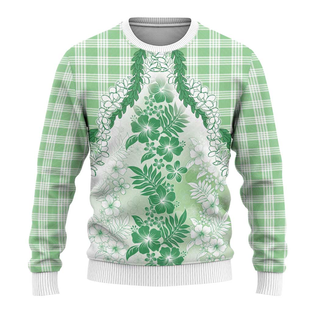 Aloha Hawaii Palaka Ugly Christmas Sweater Green Plumeria Lei LT05 - Polynesian Pride