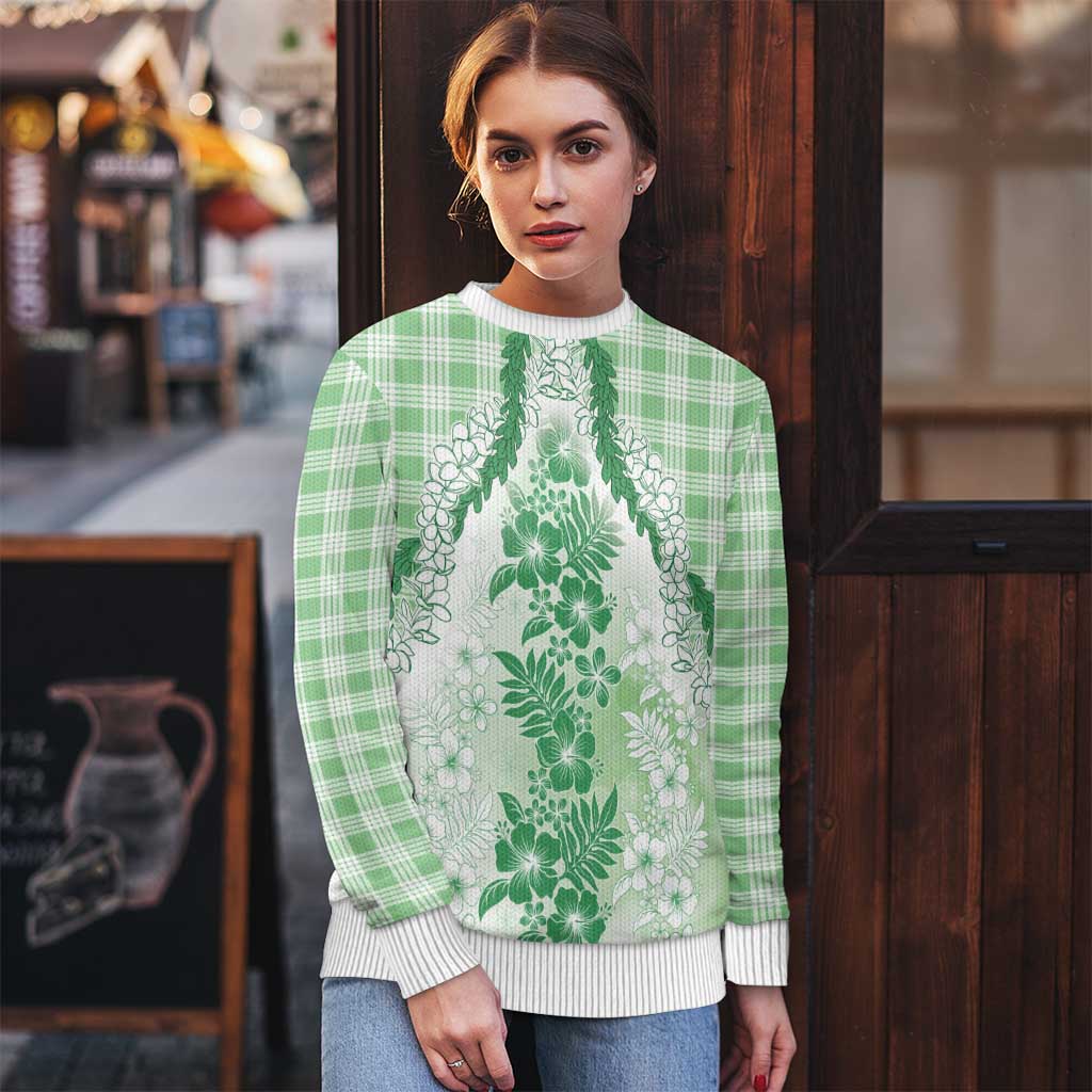 Aloha Hawaii Palaka Ugly Christmas Sweater Green Plumeria Lei LT05 - Polynesian Pride
