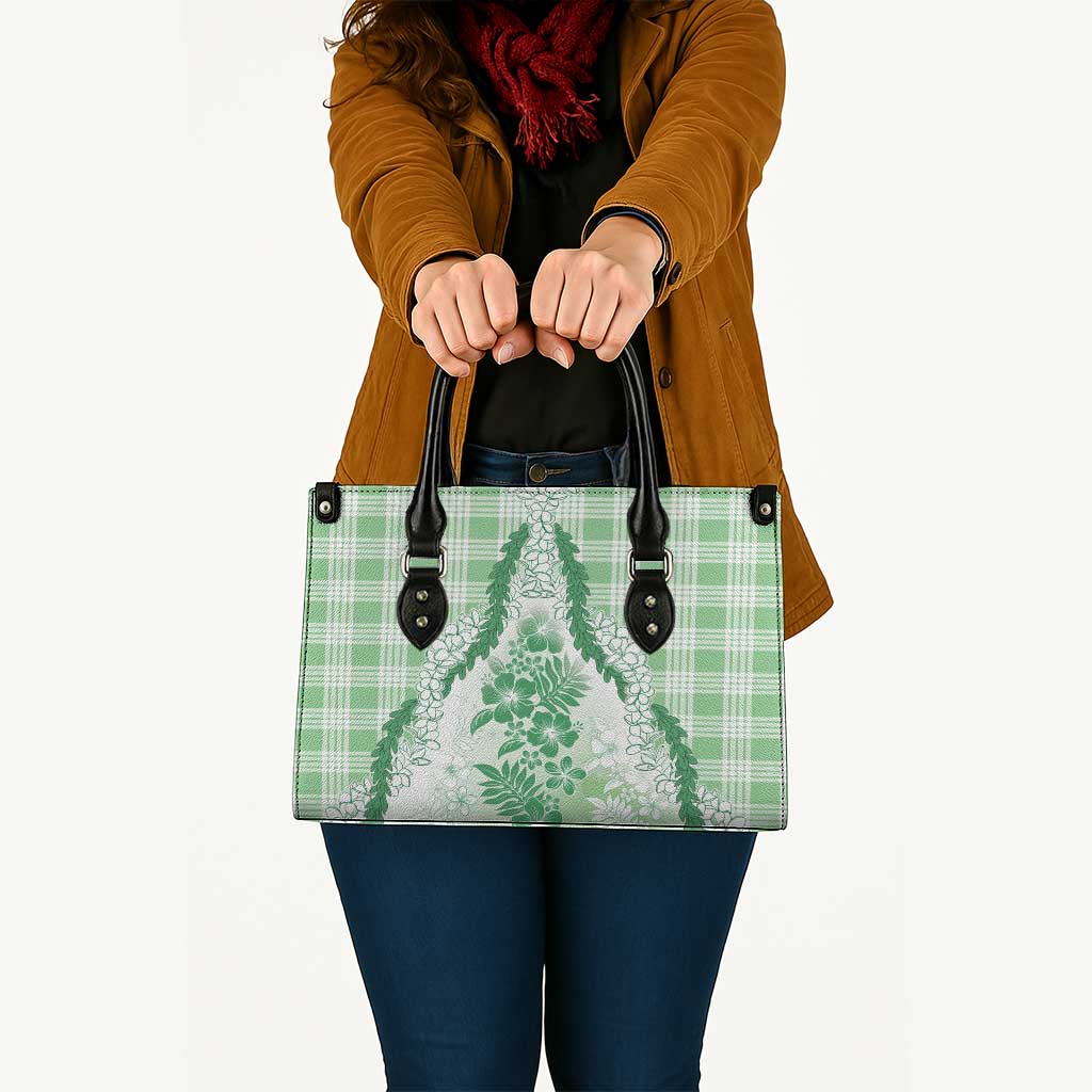 Aloha Hawaii Palaka Leather Bag Green Plumeria Lei - Polynesian Pride