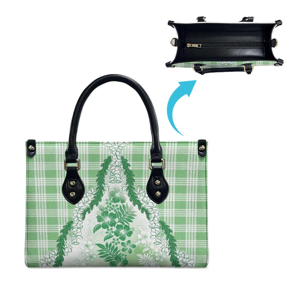 Aloha Hawaii Palaka Leather Bag Green Plumeria Lei - Polynesian Pride