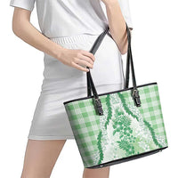 Aloha Hawaii Palaka Leather Tote Bag Green Plumeria Lei - Polynesian Pride