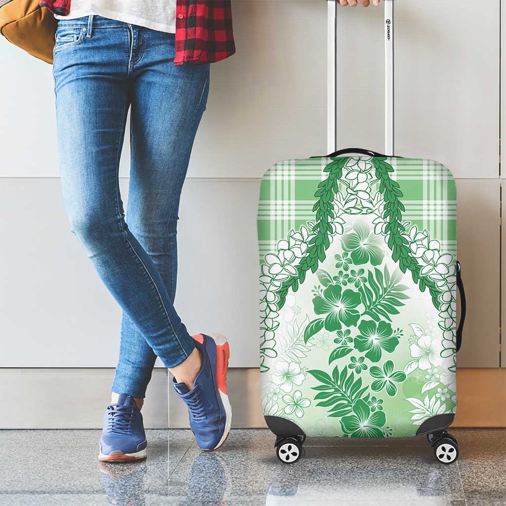 Aloha Hawaii Palaka Luggage Cover Green Plumeria Lei - Polynesian Pride