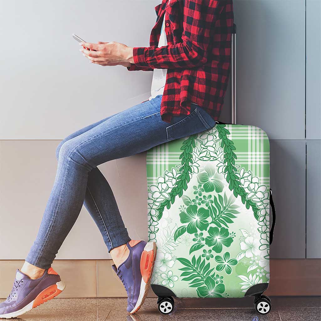 Aloha Hawaii Palaka Luggage Cover Green Plumeria Lei - Polynesian Pride