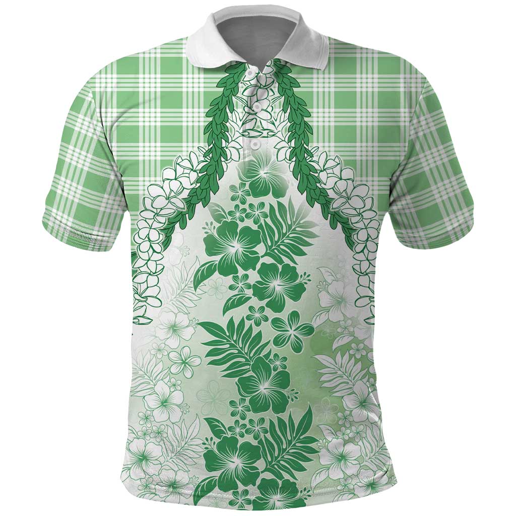 Aloha Hawaii Palaka Polo Shirt Green Plumeria Lei LT05 Green - Polynesian Pride