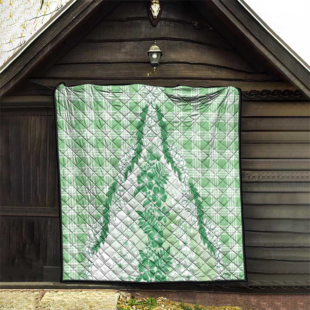 Aloha Hawaii Palaka Quilt Green Plumeria Lei - Polynesian Pride
