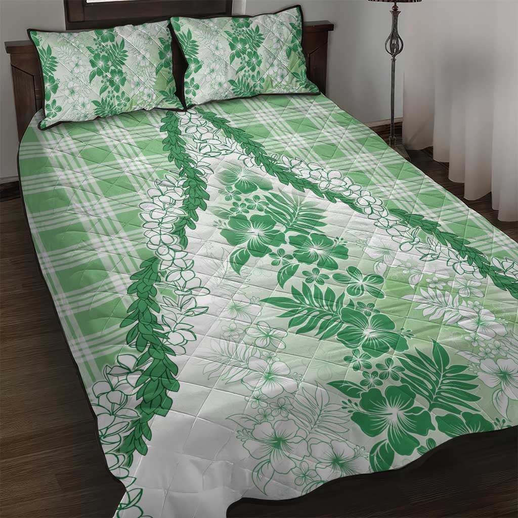 Aloha Hawaii Palaka Quilt Bed Set Green Plumeria Lei LT05 Green - Polynesian Pride