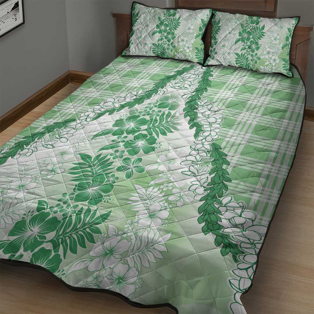 Aloha Hawaii Palaka Quilt Bed Set Green Plumeria Lei LT05 - Polynesian Pride