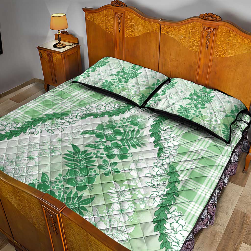 Aloha Hawaii Palaka Quilt Bed Set Green Plumeria Lei LT05 - Polynesian Pride