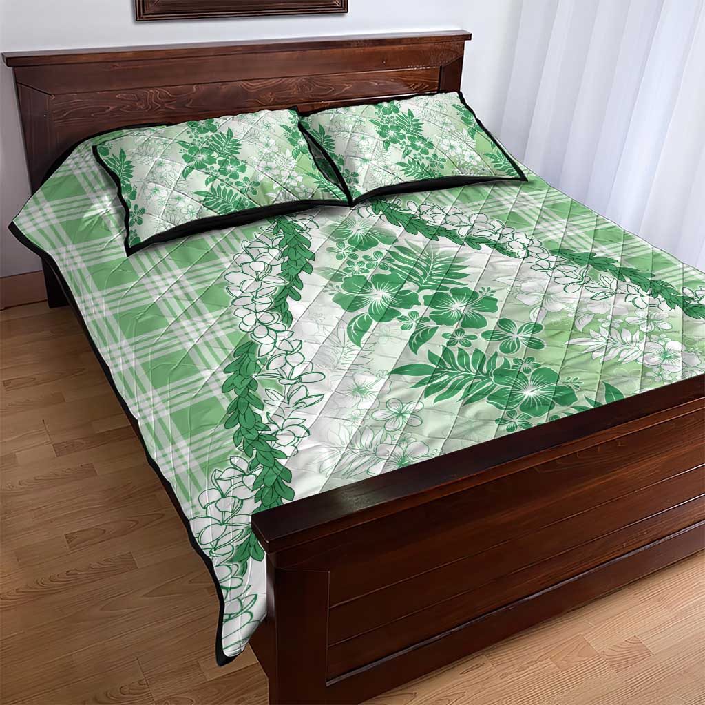 Aloha Hawaii Palaka Quilt Bed Set Green Plumeria Lei LT05 - Polynesian Pride