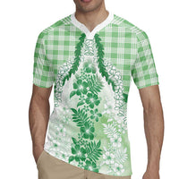Aloha Hawaii Palaka Rugby Jersey Green Plumeria Lei - Polynesian Pride