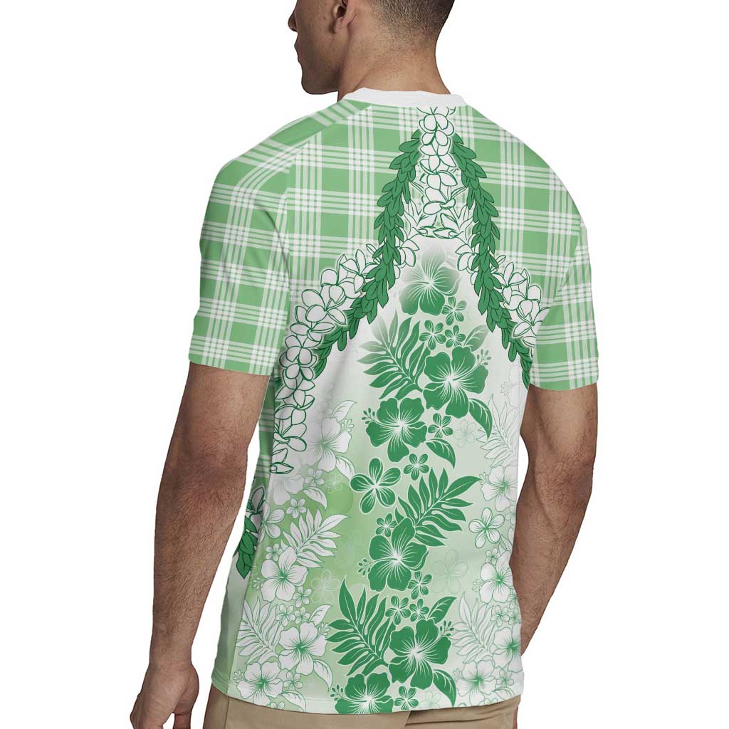 Aloha Hawaii Palaka Rugby Jersey Green Plumeria Lei - Polynesian Pride