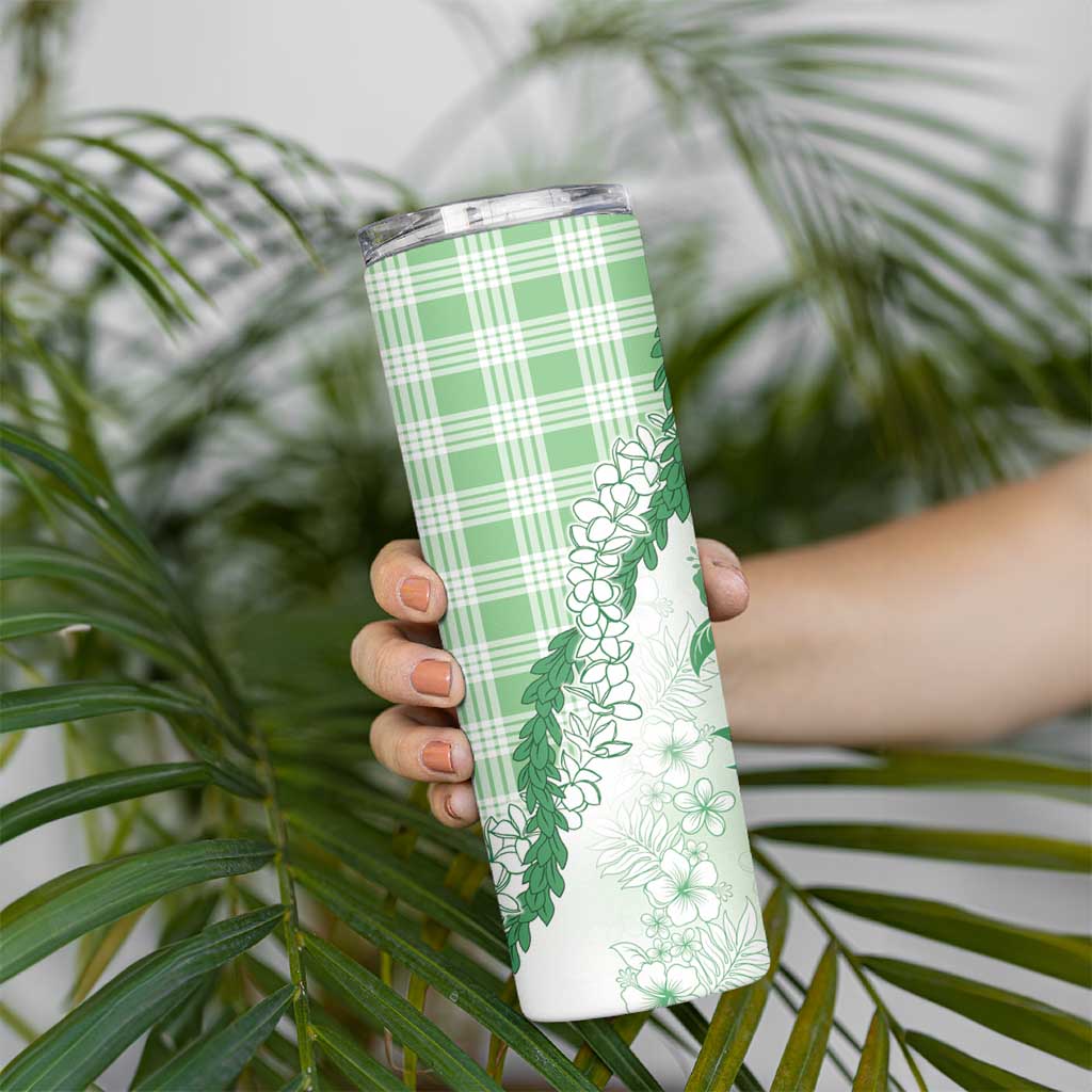 Aloha Hawaii Palaka Skinny Tumbler Green Plumeria Lei LT05 - Polynesian Pride
