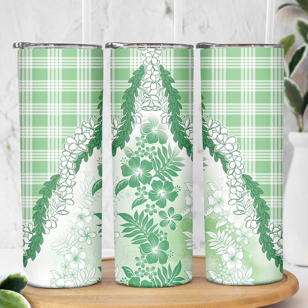 Aloha Hawaii Palaka Skinny Tumbler Green Plumeria Lei LT05 - Polynesian Pride