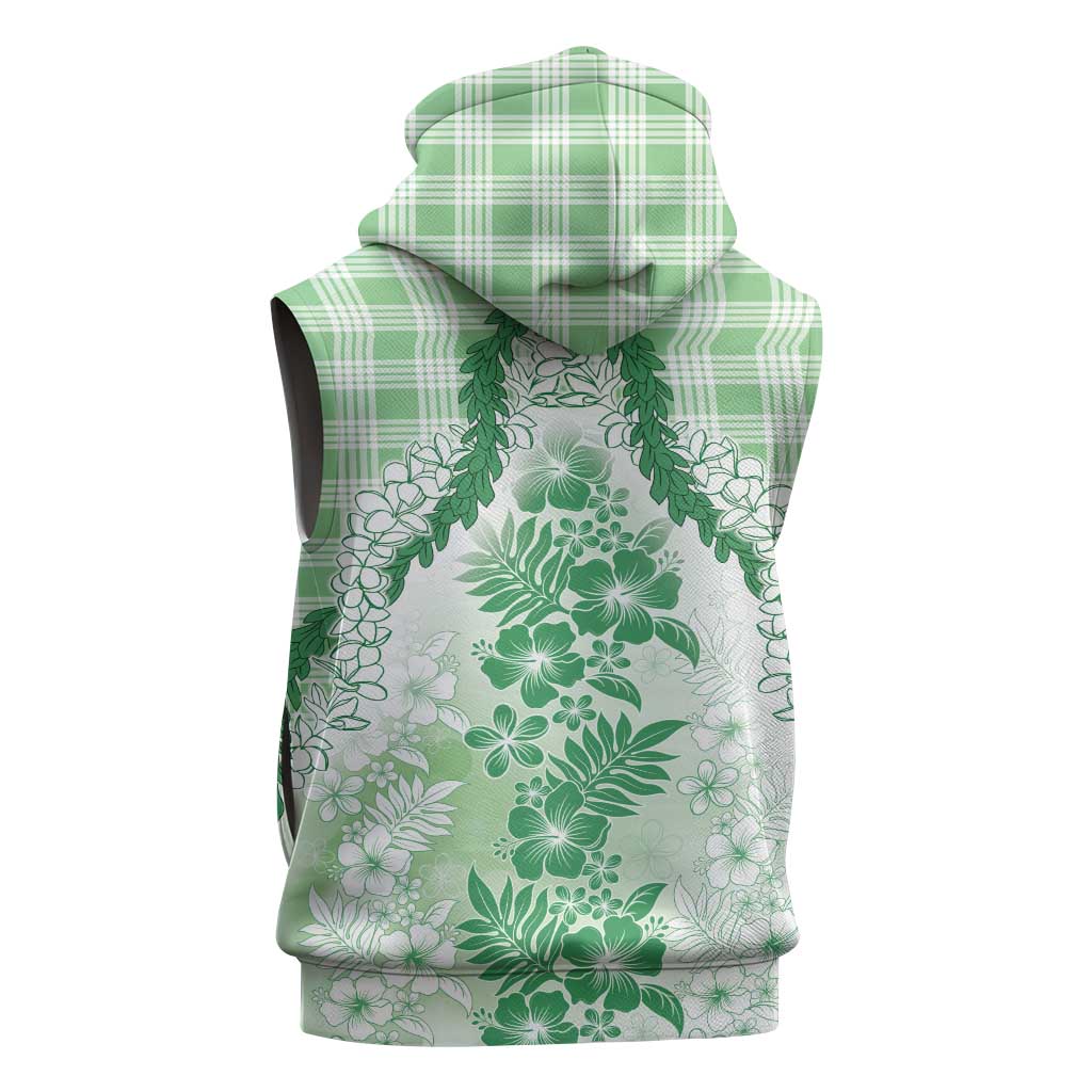 Aloha Hawaii Palaka Sleeveless Hoodie Green Plumeria Lei LT05 - Polynesian Pride
