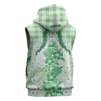Aloha Hawaii Palaka Sleeveless Hoodie Green Plumeria Lei LT05 - Polynesian Pride