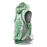 Aloha Hawaii Palaka Sleeveless Hoodie Green Plumeria Lei LT05 - Polynesian Pride