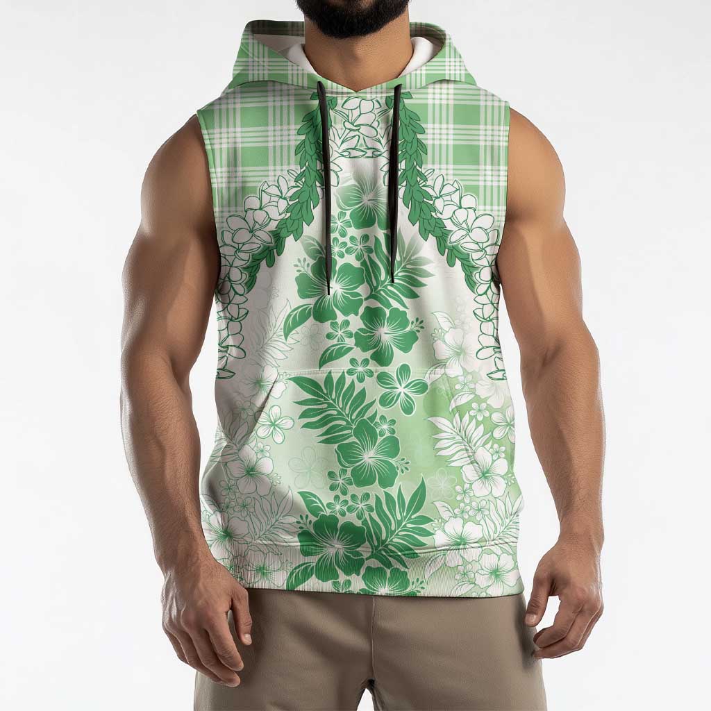 Aloha Hawaii Palaka Sleeveless Hoodie Green Plumeria Lei LT05 - Polynesian Pride