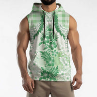 Aloha Hawaii Palaka Sleeveless Hoodie Green Plumeria Lei LT05 - Polynesian Pride