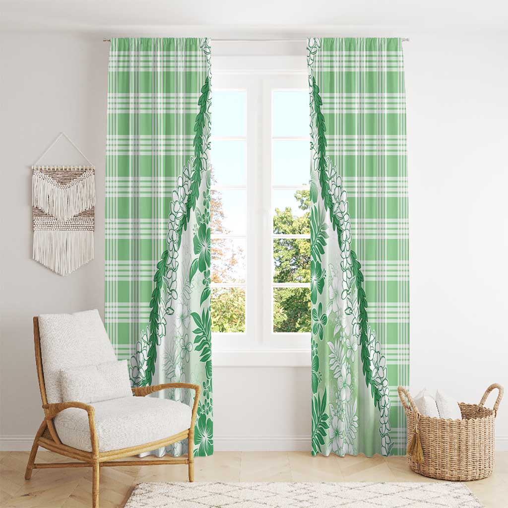 Aloha Hawaii Palaka Window Curtain Green Plumeria Lei - Polynesian Pride