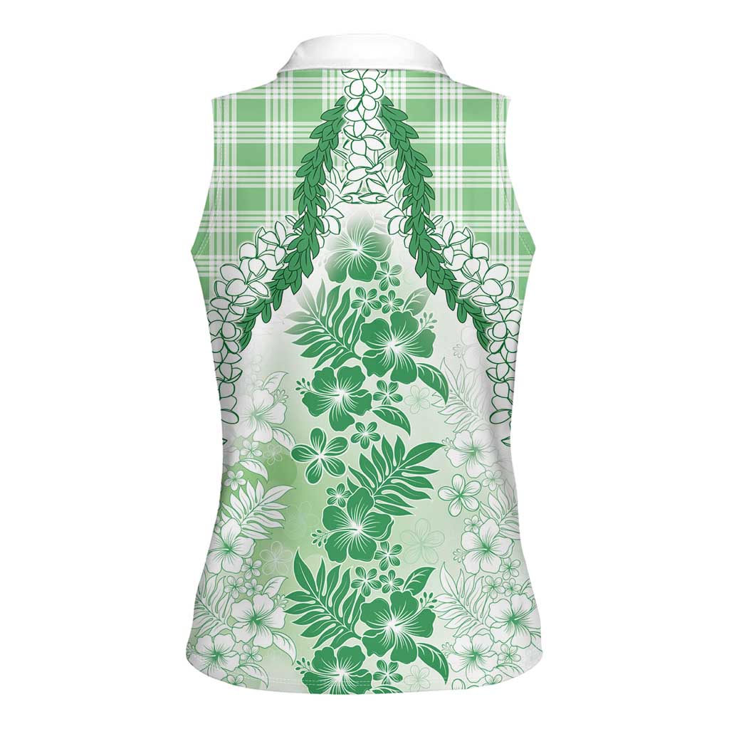 Aloha Hawaii Palaka Women Sleeveless Polo Shirt Green Plumeria Lei LT05 - Polynesian Pride
