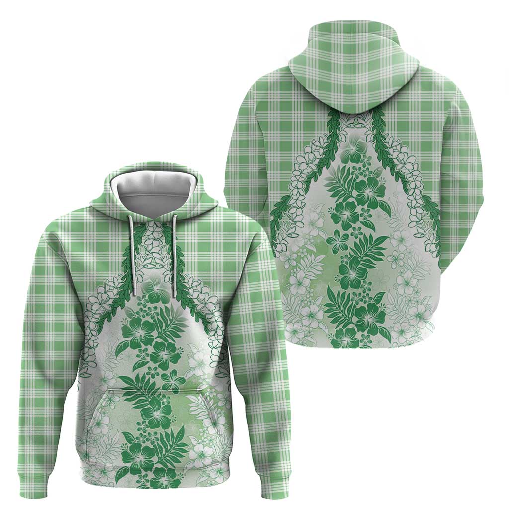 Aloha Hawaii Palaka Zip Hoodie Green Plumeria Lei - Polynesian Pride