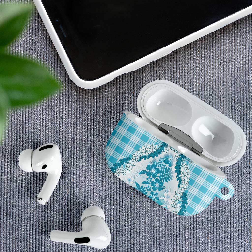 Aloha Hawaii Palaka AirPods Case Blue Plumeria Lei - Polynesian Pride