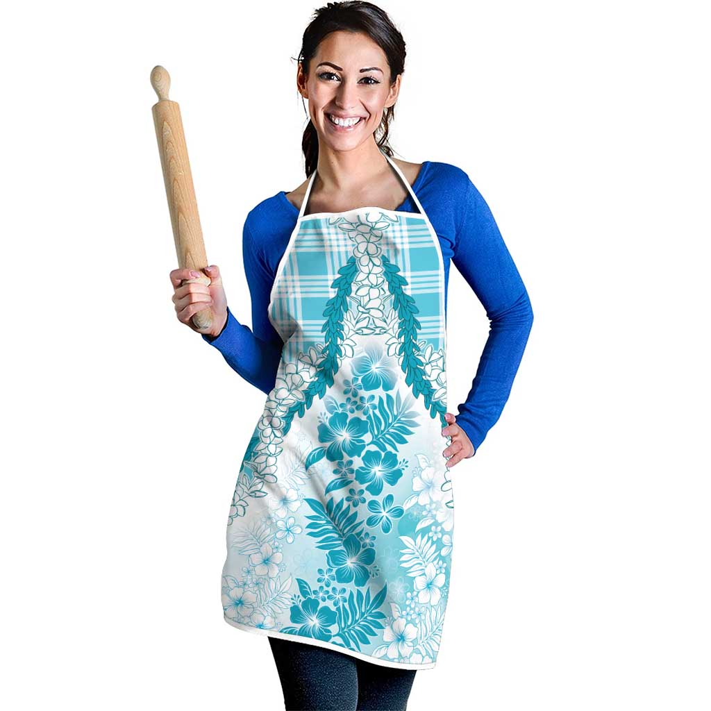 Aloha Hawaii Palaka Apron Blue Plumeria Lei - Polynesian Pride