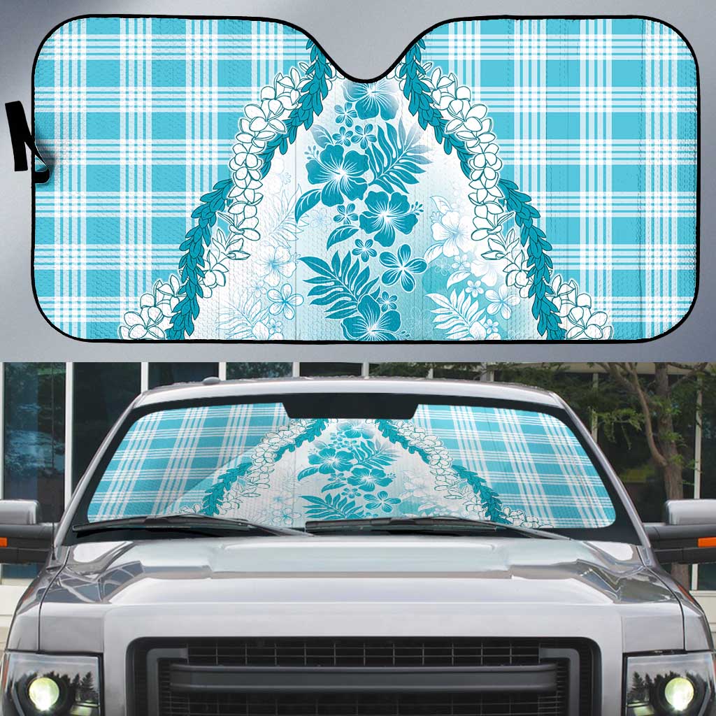 Aloha Hawaii Palaka Auto Sun Shade Blue Plumeria Lei LT05 Blue - Polynesian Pride