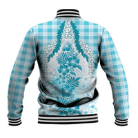 Aloha Hawaii Palaka Baseball Jacket Blue Plumeria Lei - Polynesian Pride