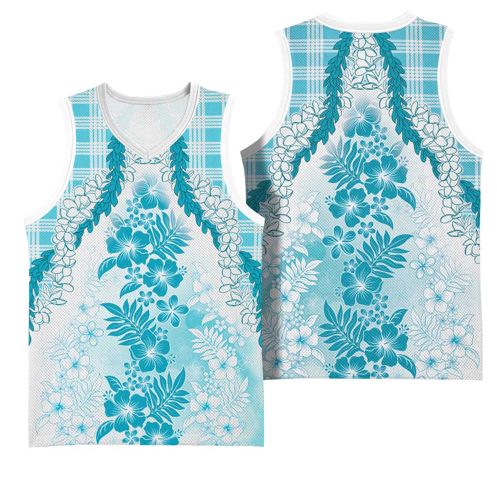 Aloha Hawaii Palaka Basketball Jersey Blue Plumeria Lei - Polynesian Pride