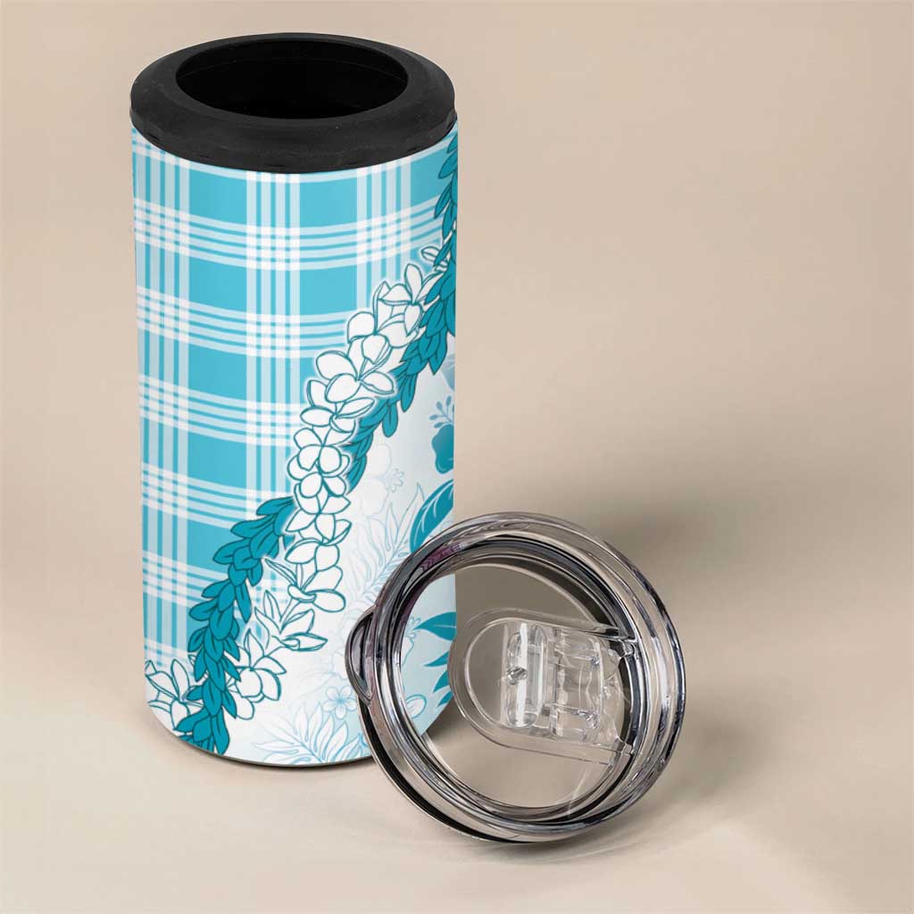 Aloha Hawaii Palaka 4 in 1 Can Cooler Tumbler Blue Plumeria Lei - Polynesian Pride