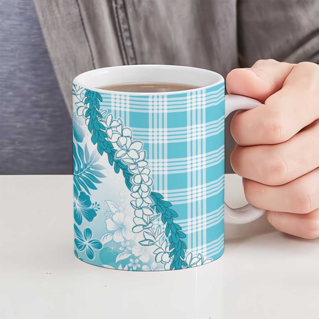 Aloha Hawaii Palaka Ceramic Mug Blue Plumeria Lei - Polynesian Pride
