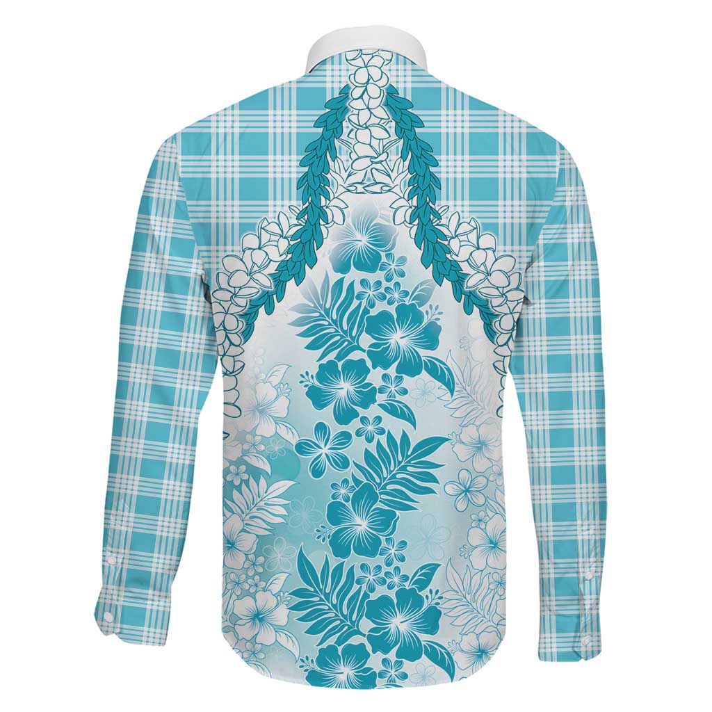 Aloha Hawaii Palaka Family Matching Off Shoulder Maxi Dress and Hawaiian Shirt Blue Plumeria Lei LT05 - Polynesian Pride