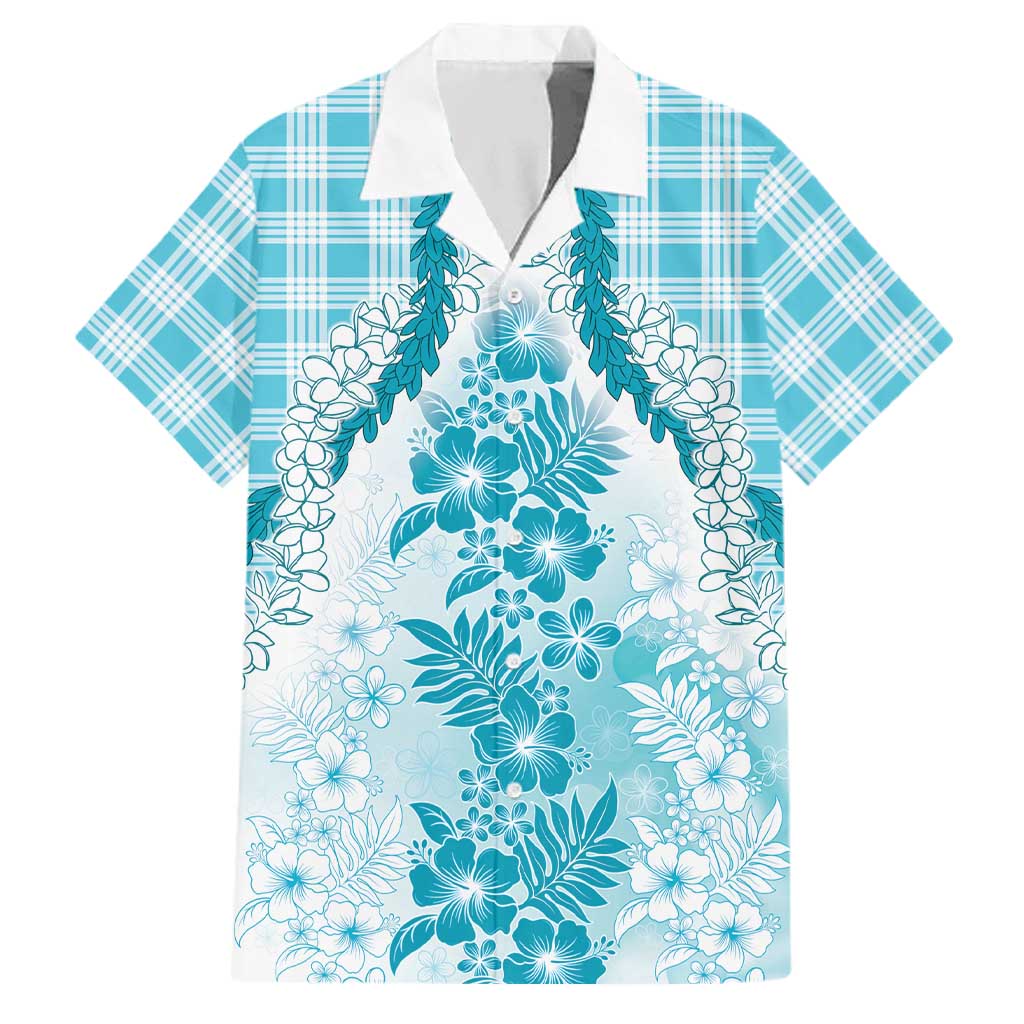Aloha Hawaii Palaka Family Matching Puletasi and Hawaiian Shirt Blue Plumeria Lei LT05 Dad's Shirt - Short Sleeve Blue - Polynesian Pride