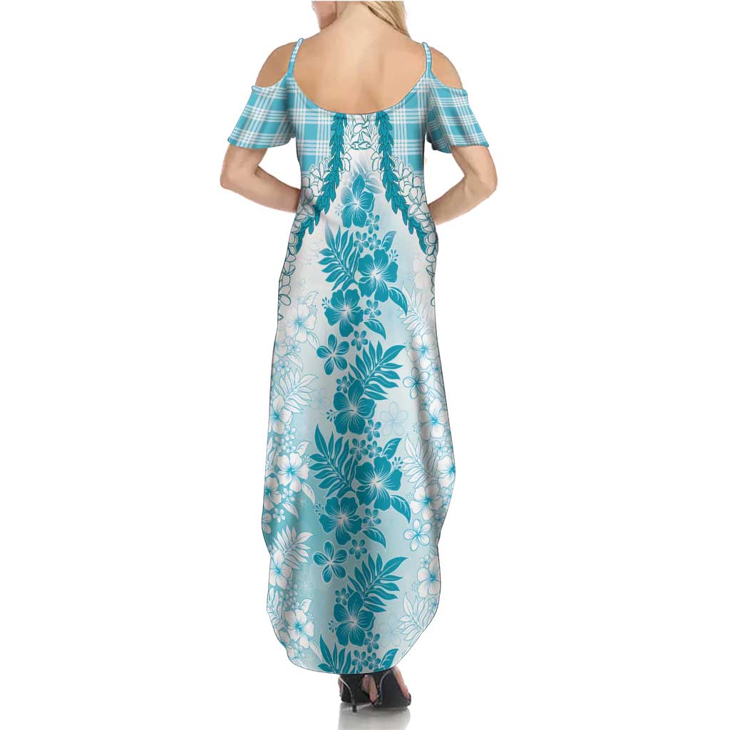 Aloha Hawaii Palaka Family Matching Summer Maxi Dress and Hawaiian Shirt Blue Plumeria Lei LT05 - Polynesian Pride