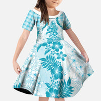 Aloha Hawaii Palaka Family Matching Tank Maxi Dress and Hawaiian Shirt Blue Plumeria Lei LT05 Daughter's Dress Blue - Polynesian Pride
