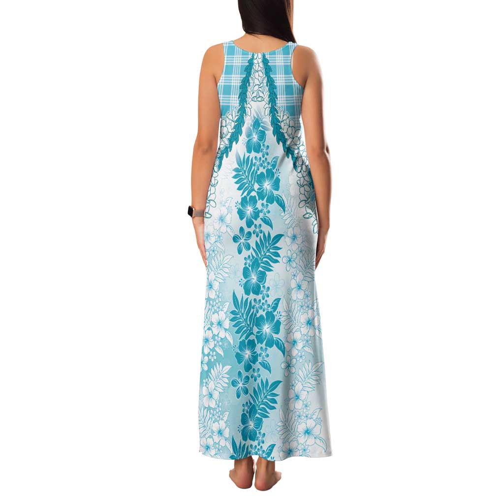 Aloha Hawaii Palaka Family Matching Tank Maxi Dress and Hawaiian Shirt Blue Plumeria Lei LT05 - Polynesian Pride