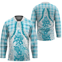 Aloha Hawaii Palaka Hockey Jersey Blue Plumeria Lei - Polynesian Pride