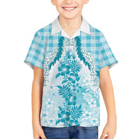 Aloha Hawaii Palaka Kid Hawaiian Shirt Blue Plumeria Lei LT05 Kid Blue - Polynesian Pride